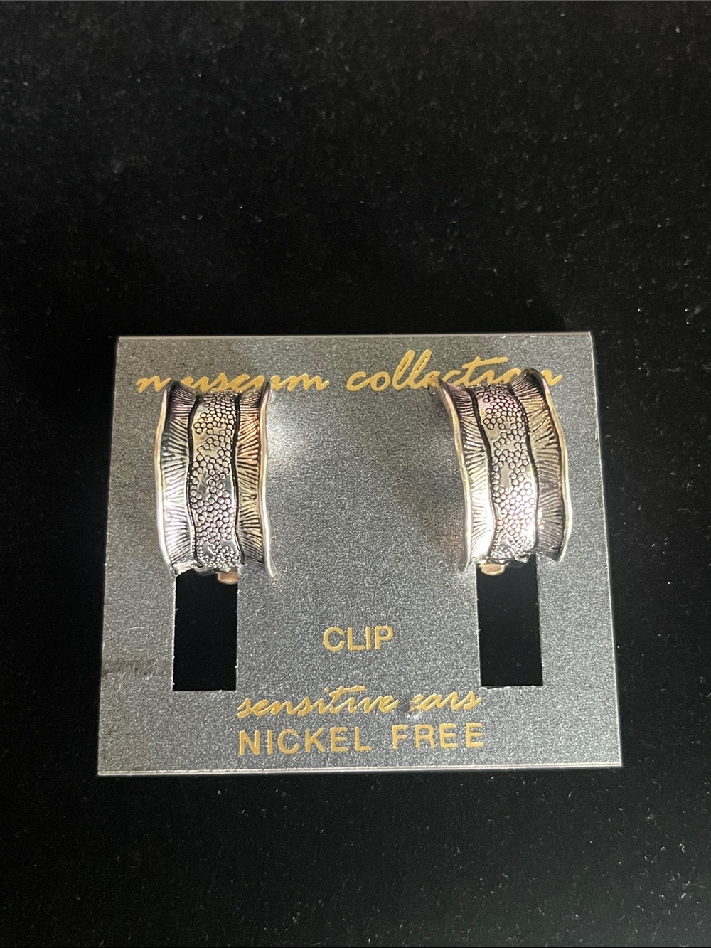 Textured Silver-Tone Clip Hoop Earrings - Nickel Free
